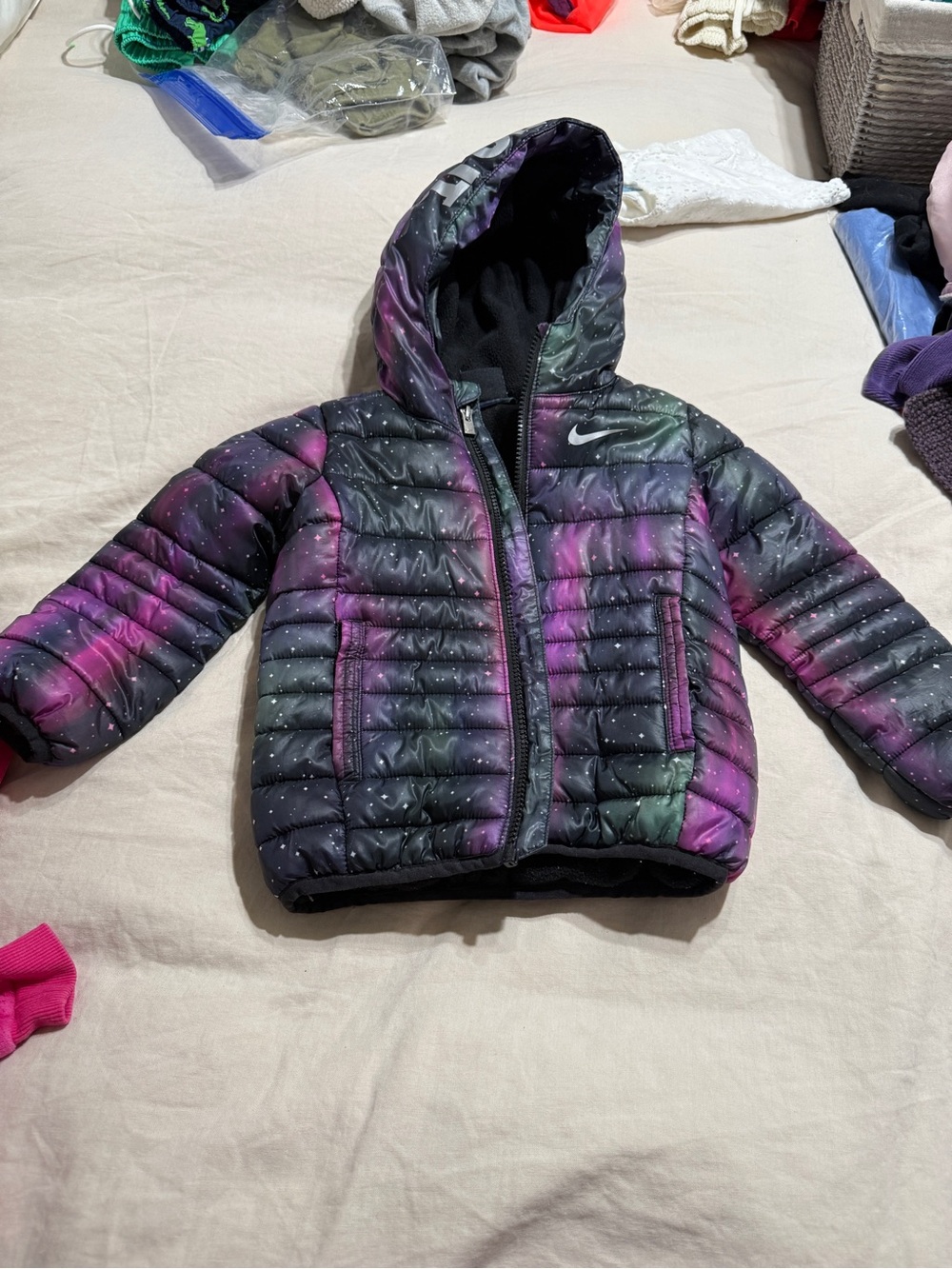 Nike Kids Galaxy Puffer Jacket - Black, Purple & Green